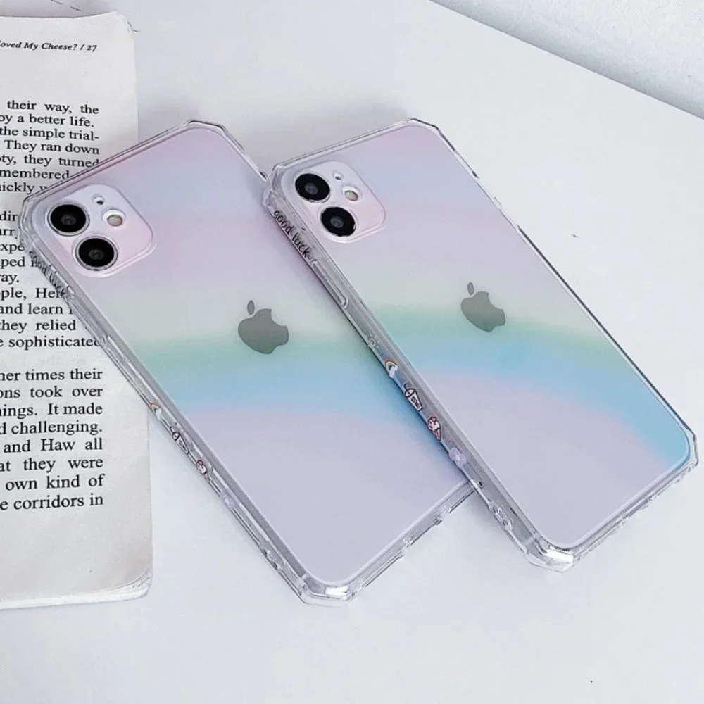NEW iPhone 13/12/11/Pro/Max Rainbow Clear Square iphone case - Picture 2 of 7